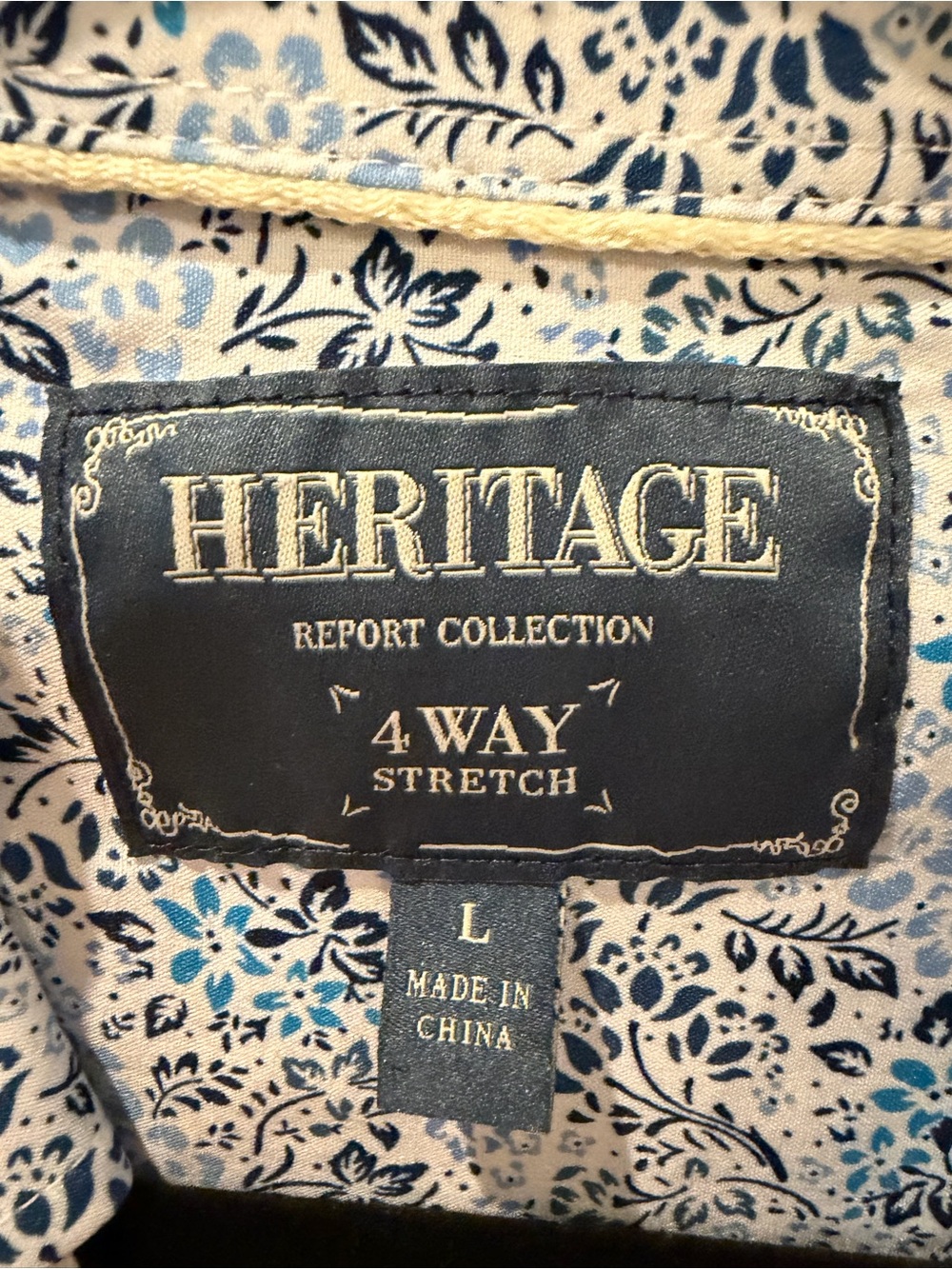 Heritage Men’s Button Blue Floral Shirt with 4 Way Stretch L NWOT